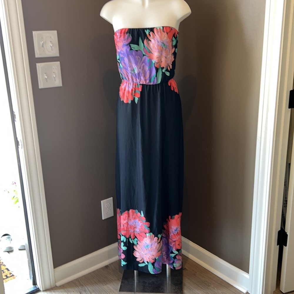 MUN Y2K Boho Strapless Floral Keyhole Cutout Maxi Dress Size Medium